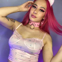 AE Womens Pink Sweet Pea Flower Tank