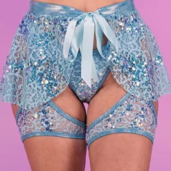 J. Valentine Aqua Sequin Net Tie Skirt New