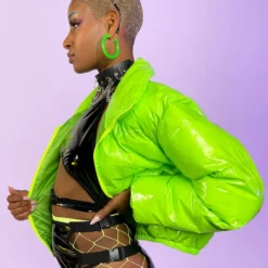 AE Green Apple Latex Puffer Jacket New