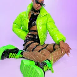 AE Green Apple Latex Puffer Jacket New