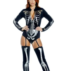 Forplay Silver Metallic Long Sleeve Skeleton Bodysuit & Thigh Highs Costume 6 Forplay Silver Metallic Long Sleeve Skeleton Bodysuit & Thigh Highs Costume