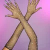 Leg Avenue New Black Rhinestone Fishnet Long Gloves