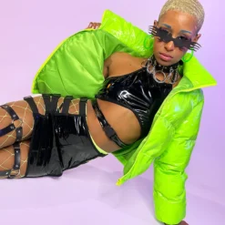 AE Green Apple Latex Puffer Jacket New