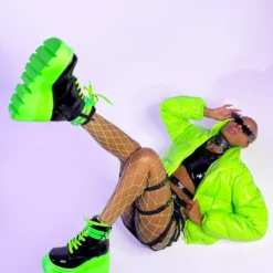 AE Green Apple Latex Puffer Jacket New