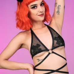 J. Valentine Dotted Luv Black Mesh Ring Wrap Top New