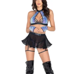 Roma Astro Candy Halter Neck Sequin Top Cropped Top With Strap Detail