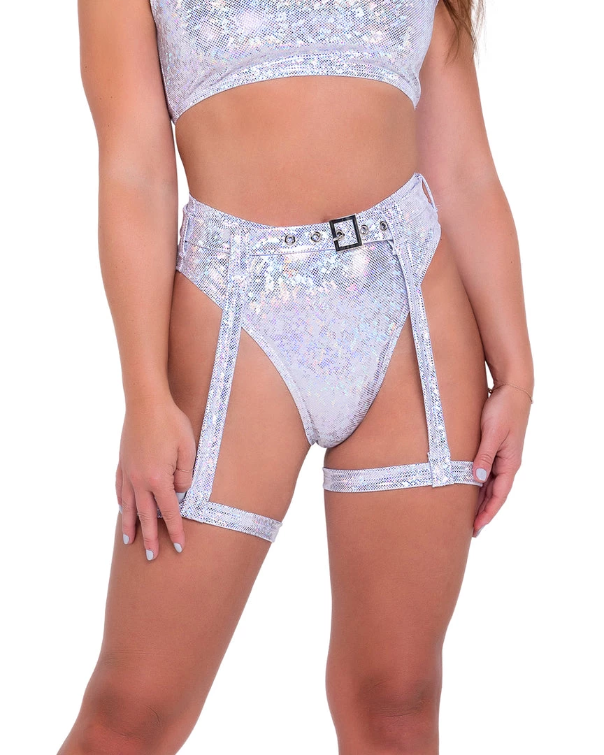 Roma New Silver Aura Garter Belted Shorts 6 Roma New Silver Aura Garter Belted Shorts