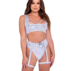 Roma New Silver Aura Garter Belted Shorts 15 Roma New Silver Aura Garter Belted Shorts