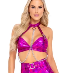 Roma New Hot Pink Holo Foil Chain Top