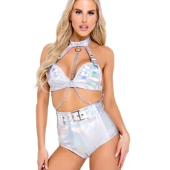 Roma Silver Holo Foil Belted Shorts
