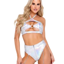 Roma Womens Silver Holo Foil Garter Bottoms 5 Roma Womens Silver Holo Foil Garter Bottoms