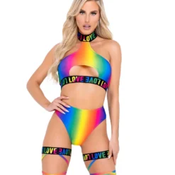 Roma Rainbow Love Keyhole Top New