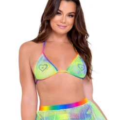 Roma New Rainbow Raver Fishnet Bikini Top