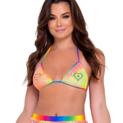 Roma New Rainbow Raver Fishnet Bikini Top
