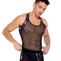 Roma Rainbow Love Fishnet Tank Top