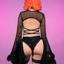 J. Valentine Black Dotted Luv Fur-Trimmed Shrug