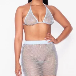 Hot And Delicious Lavish Living Blue 2pc Fishnet Skirt Set New