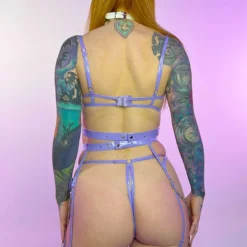 Roma New 3pc Chain & Vinyl Lavender Lingerie Set