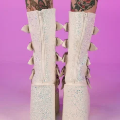 Pleasers Demonia White Multi Glitter Platform Mid-Calf Boots