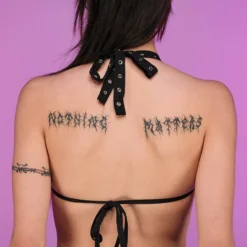 Bodyzone Sugar Baby Black Grommet And Lace Halter Top