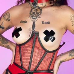 Daisy's Corsets Scarlet Red Fishnet Waist Cincher