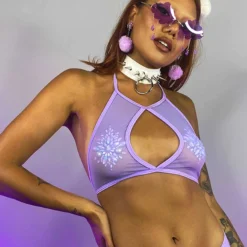 Juan New Basic Sheer Mesh Keyhole Halter Top