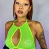 Juan New Basic Sheer Mesh Keyhole Halter Top