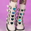 Pleasers Shoes Demonia Emily White Heart-Buckle Boots
