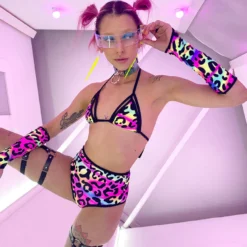 Elizabeth Acid Jungle Cage Bikini Top New