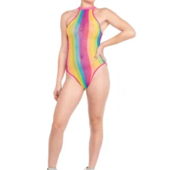 Leg Avenue Womens Rainbow Mesh Fishnet Rave Bodysuit