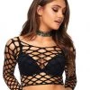 Leg Avenue Pothole Fishnet Long Sleeved Rave Crop Top Womens
