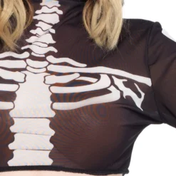 Leg Avenue Skeletons And Bones Neck Mesh Long Sleeve Rave Crop Top