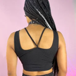 AE Black Strapped Down Cutout Top