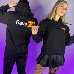 555stickers Womens Rave Hub Standard Black Hoodie