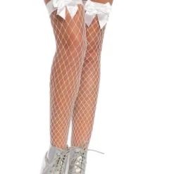 Leg Avenue Leg Wear White Fence Net Bow Thigh Highs