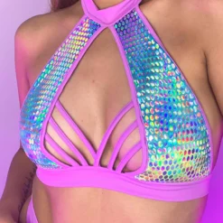 Roma Womens Astro Candy Halter Neck Top Cropped Top With Strap Detail