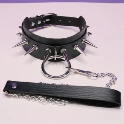 AE Lingerie Black Spiked Choker & Leash 2pc Set