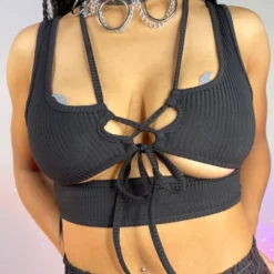 AE Black Strapped Down Cutout Top