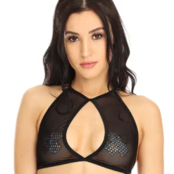 Juan New Basic Sheer Mesh Keyhole Halter Top