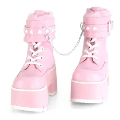 Pleasers Demonia Ashes Baby Pink Fuzzy Cuff Boots Shoes