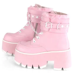 Pleasers Demonia Ashes Baby Pink Fuzzy Cuff Boots Shoes