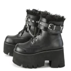 Pleasers Demonia Ashes Black Fuzzy Cuff Boots Shoes