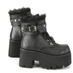 Pleasers Demonia Ashes Black Fuzzy Cuff Boots Shoes