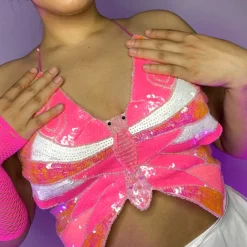 Western Fashion Butterfly Kween Sequin Top New