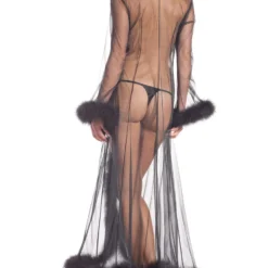 Be Wicked So Xxtra Xxtra Feather Trim Sheer Robe