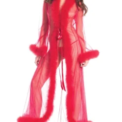 Be Wicked So Xxtra Xxtra Feather Trim Sheer Robe