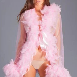 Be Wicked Lady Love Sheer Short Robe With Boa Feather Trim