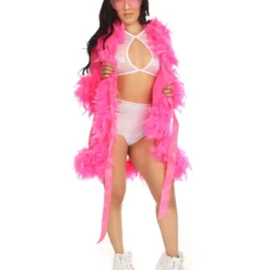 Be Wicked Lady Love Sheer Short Robe With Boa Feather Trim