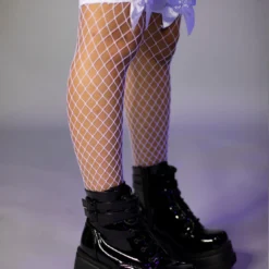 Leg Avenue Leg Wear White Fence Net Bow Thigh Highs