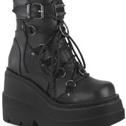 Pleasers Shoes Demonia Shaker Black Vegan Wedge Platform